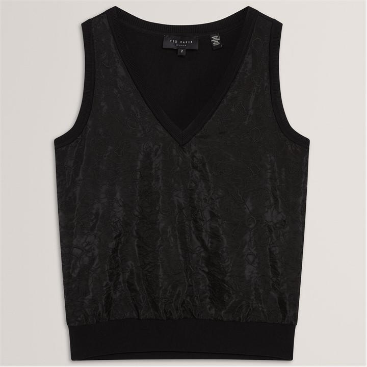 Ted Baker Women's Black Lace Front Tank Knitted Top in Size 16, Sports Direct