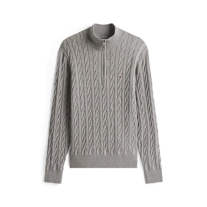 Tommy Hilfiger Men' Grey Classic Cotton Cable Zip Mock in Size S, Sports Direct