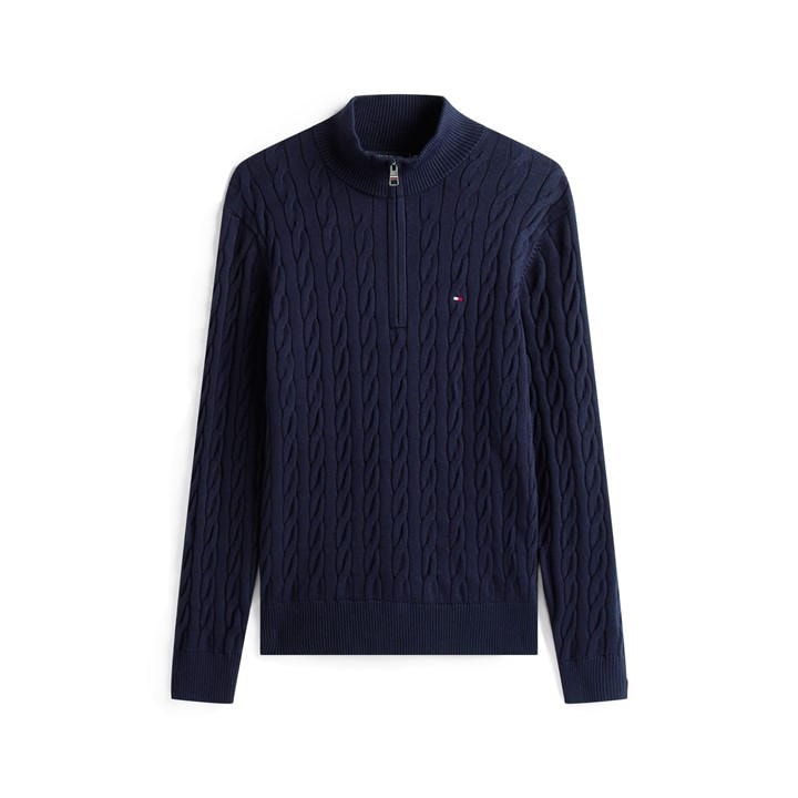 Tommy Hilfiger Men' Blue Classic Cotton Cable Zip Mock in Size S, Sports Direct