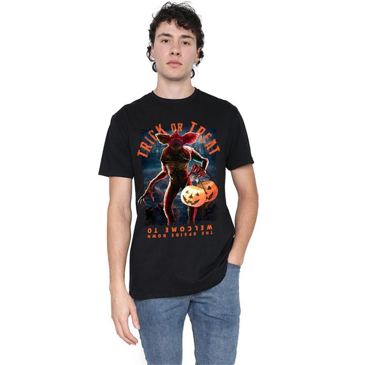 Stranger Things Men's Black Demogorgon Trick Or Treat T-Shirt in Size L, Sports Direct