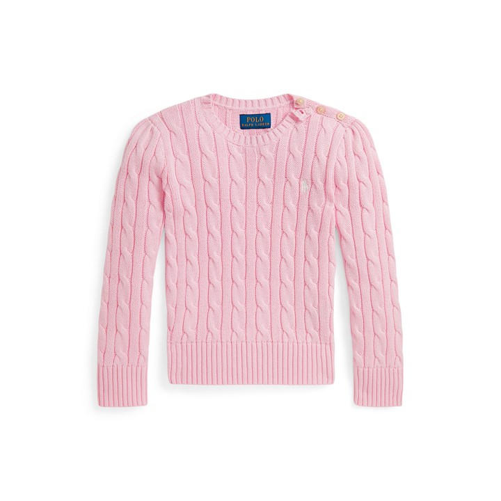 Polo Ralph Lauren Girls Pink Kids' Cable Knit Crew Jumper in Size 11 - 12 Years, Sports Direct