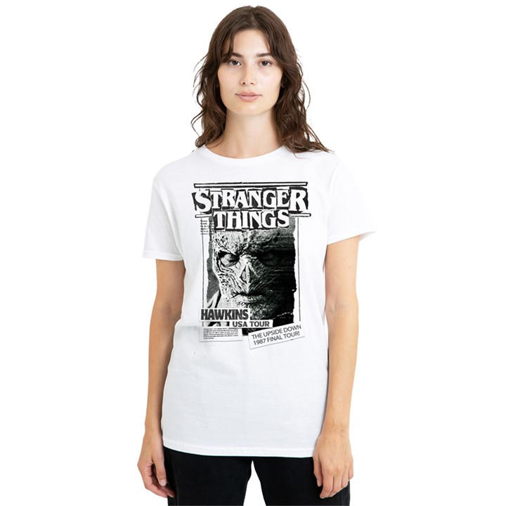 Stranger Things Women' White Newspaper Vecna T-Shirt in Size S, Sports Direct