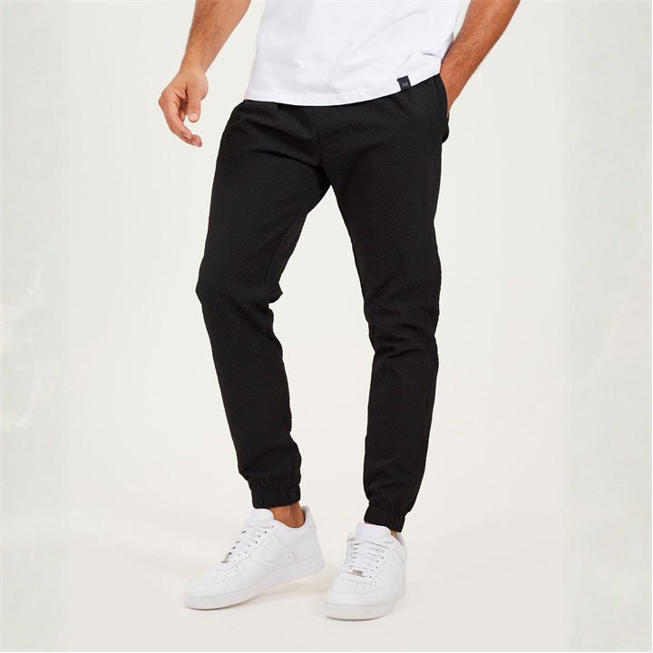 Brave Soul Men' Black Seersucker Cuffed Trousers in Size S, Sports Direct