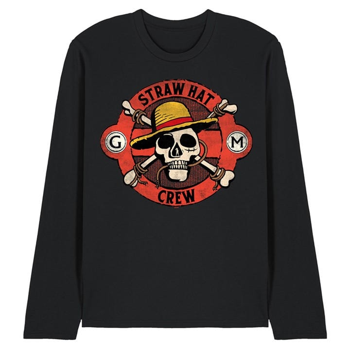 One Piece Men's Black Straw Hat Crew Skull Long Sleeve T-Shirt in Size 2XL, Sports Direct