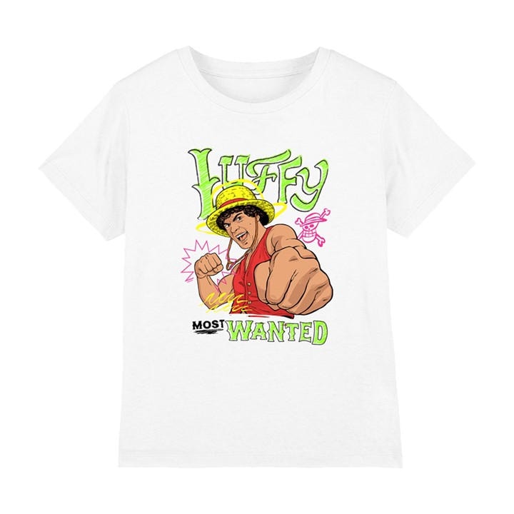 One Piece Boys White Luffy Most Wanted Scribble Kids T-Shirt in Size 9-11 Years, Sports Direct