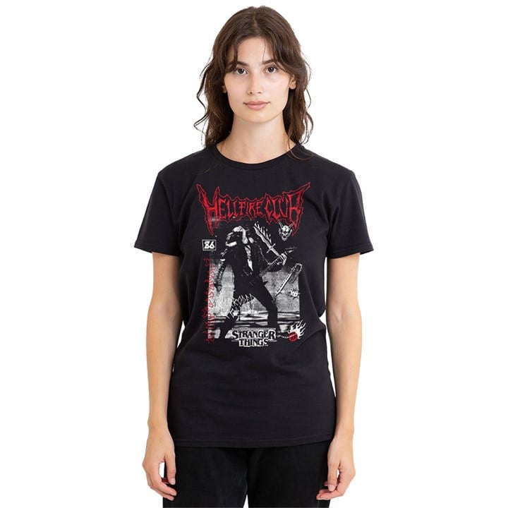Stranger Things Women's Black Eddie Hellfire T-Shirt Bla, Sports Direct