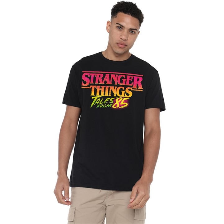 Stranger Things Men's Black Tales From 85 Logo T Shirt in Size 4XL, Sports Direct