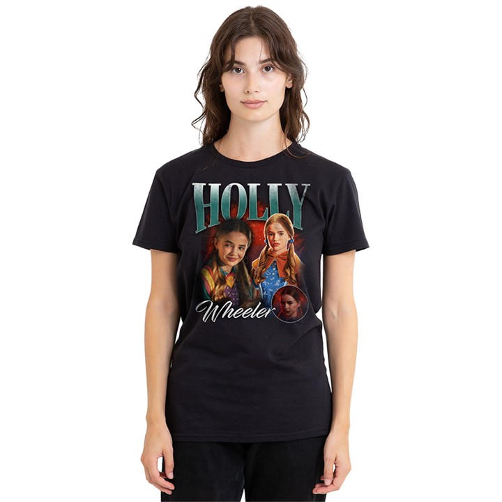 Stranger Things Women's Black Holly Homage T Shirt in Size L, Sports Direct