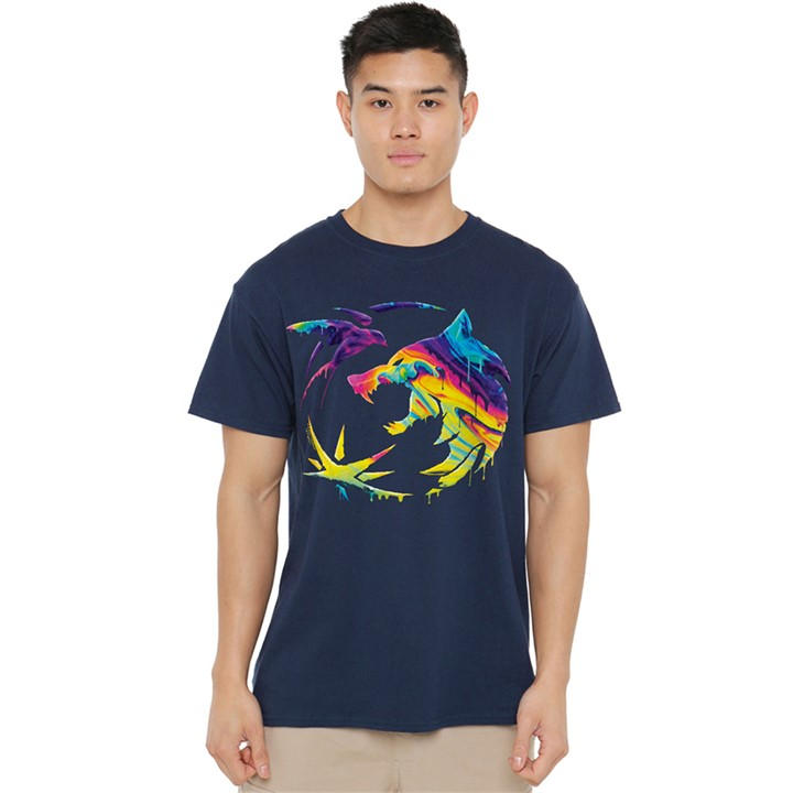 The Witcher Men' Blue Rainbow Paint Crest T-Shirt Navy in Size S, Sports Direct
