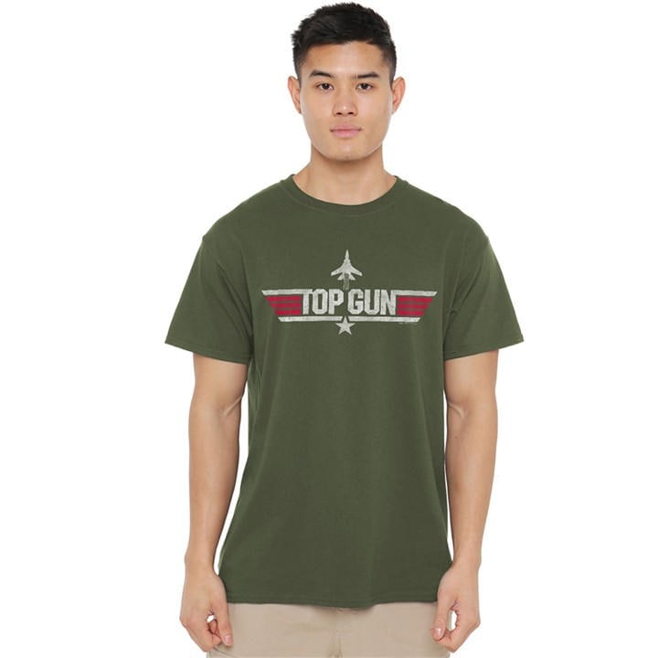 Top Gun Men's Green Logo Cotton T-Shirt Khaki in Size L, Sports Direct
