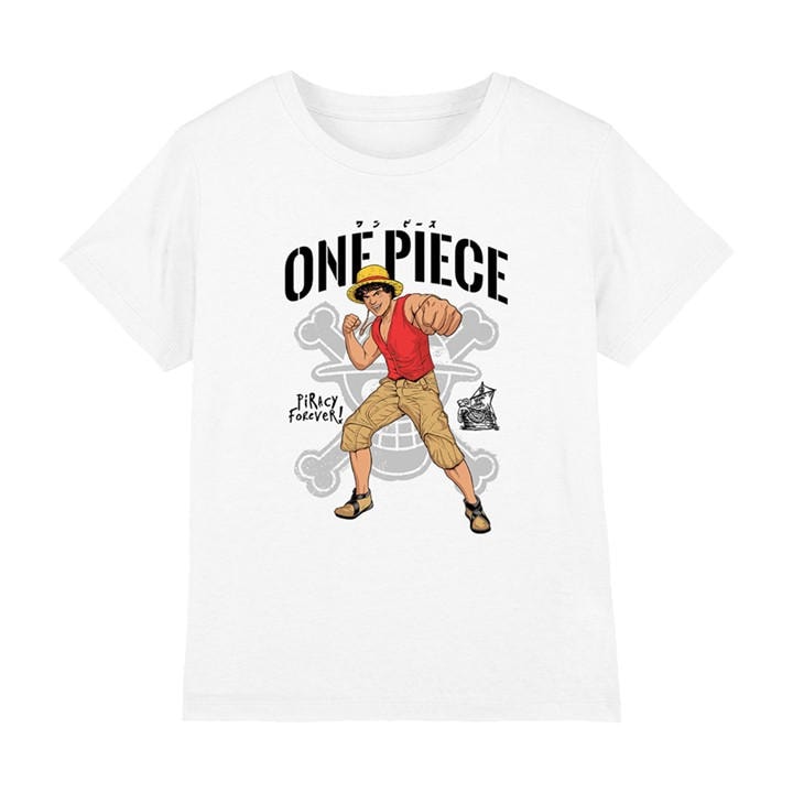 One Piece Boys White Luffy Piracy Forever! Kids T-Shirt Whit in Size 9-11 Years, Sports Direct