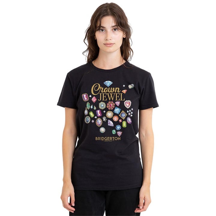 Bridgerton Women's Black Crown Jewel T Shirt in Size L, Sports Direct