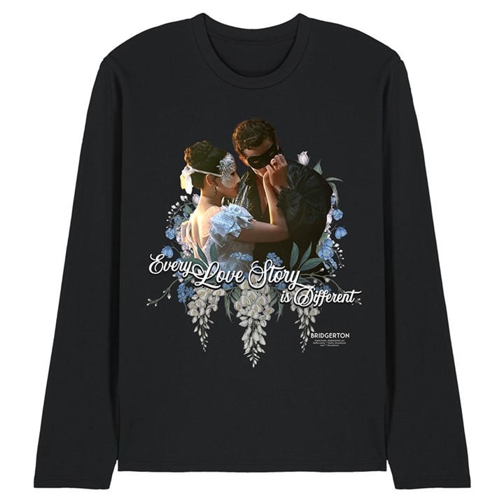Bridgerton Men's Black Benedict And Sophie Long Sleeve T-Shirt in Size 2XL, Sports Direct