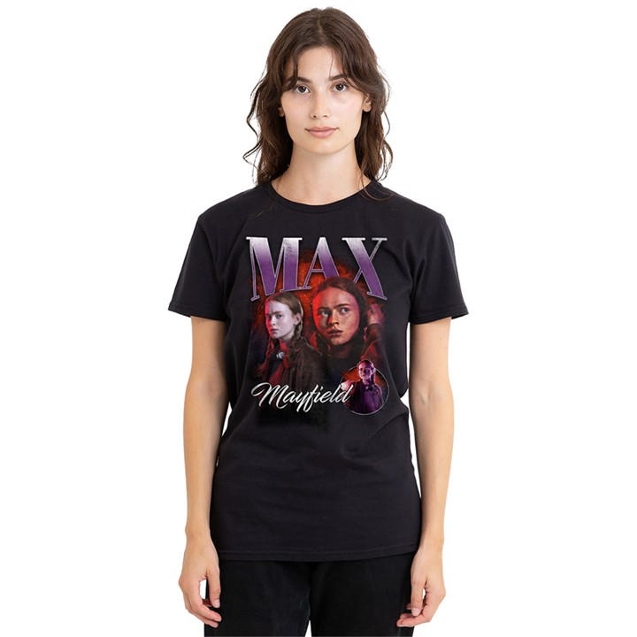Stranger Things Women' Black Max Homage T Shirt in Size S, Sports Direct