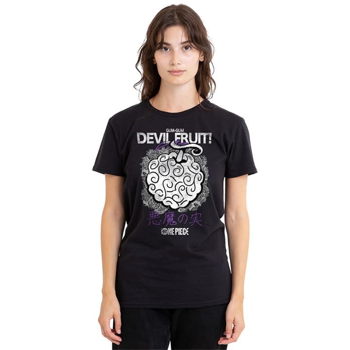 One Piece Women's Black Gumgum Devil Fruit T-Shirt, Sports Direct