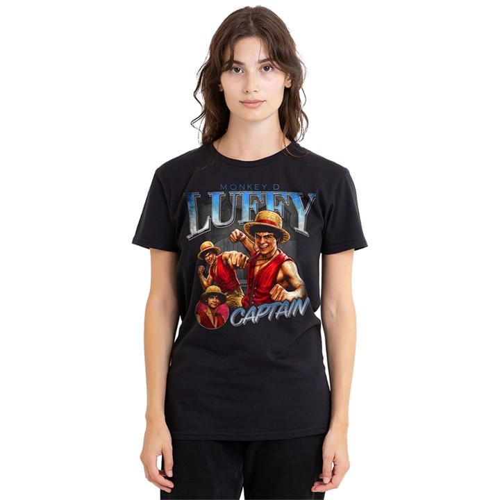 One Piece Women's Black Luffy Homage T-Shirt, Sports Direct