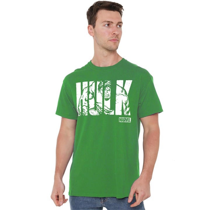 Marvel Men's Green Hulk Text T-Shirt in Size XL, Sports Direct