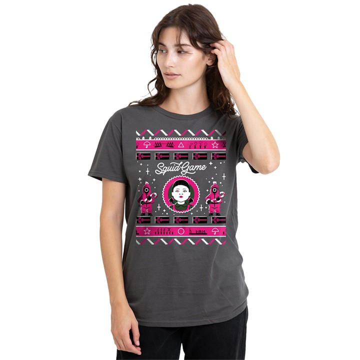Squid Game Women's Grey Fair Isle Christmas T Shirt Cha in Size L, Sports Direct