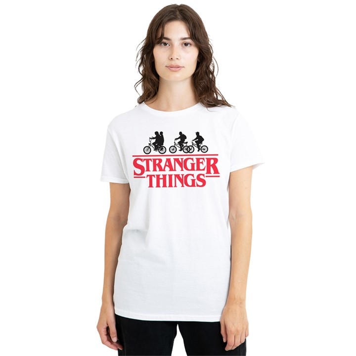 Stranger Things Women's White Silhouette Bike Logo T Shir in Size L, Sports Direct