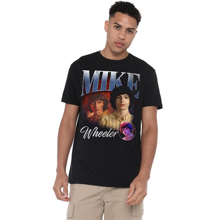 Stranger Things Men' Black Mike Homage T-Shirt in Size S, Sports Direct