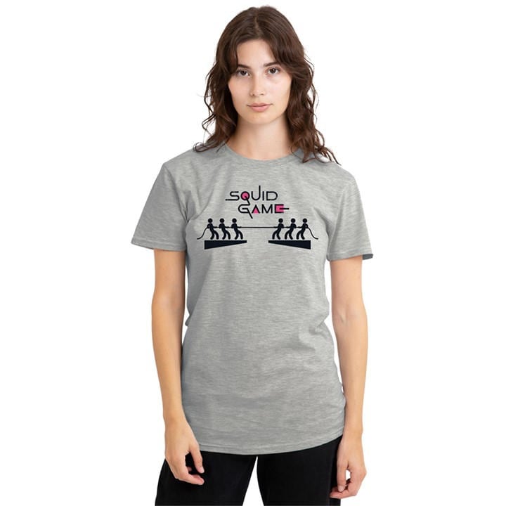 Squid Game Women' Grey Tug Of War T Shirt Athletic Hea in Size S, Sports Direct