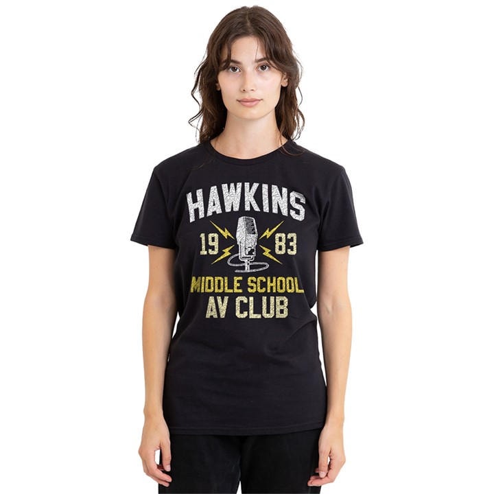 Stranger Things Women's Black Hawkins Middle School T Shi in Size M, Sports Direct