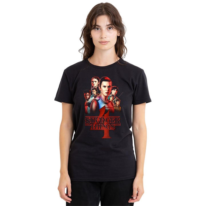 Stranger Things Women's Black Season Four Poster T-Shirt, Sports Direct