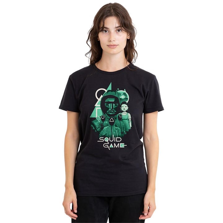 Squid Game Women's Black Front Man And Group Overlay T Sh, Sports Direct