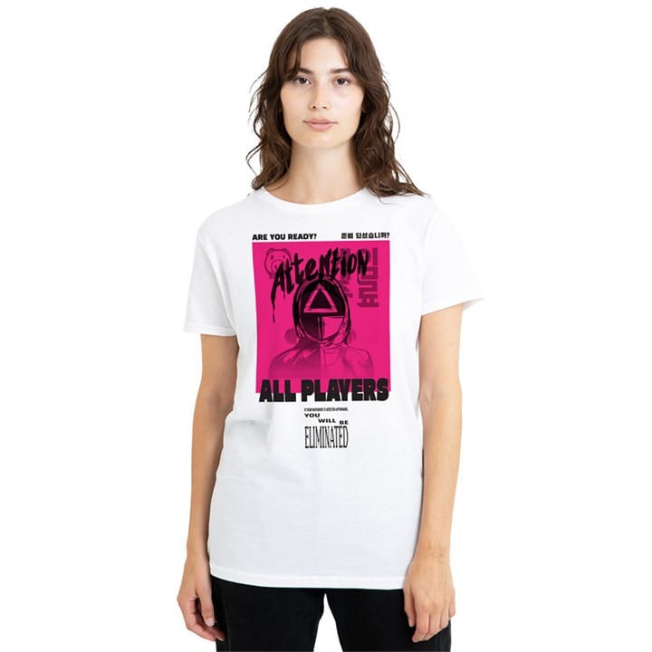 Squid Game Women's White Attention Guard T Shirt, Sports Direct