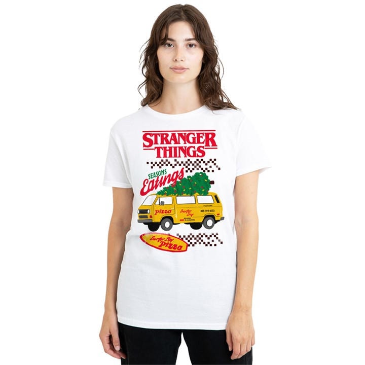 Stranger Things Women's White Seasons Eatings Pizza Van Christma, Sports Direct