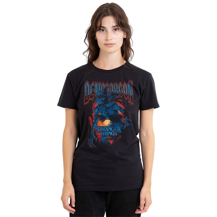 Stranger Things Women's Black Demogorgon Band T Shirt Bl, Sports Direct