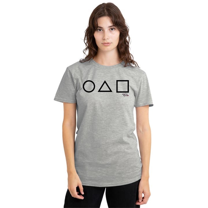 Squid Game Women's Grey Main Icons T Shirt Athletic Hea in Size XL, Sports Direct