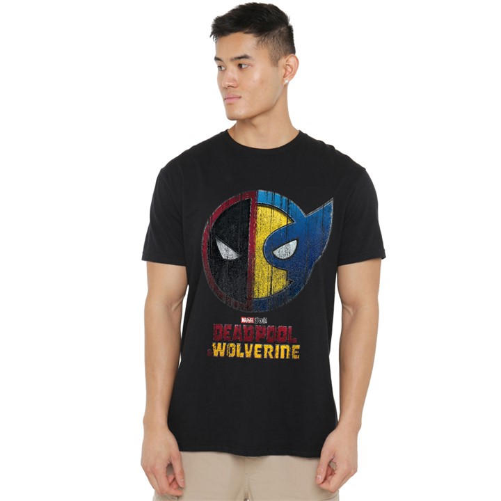 Marvel Men's Black Deadpool & Wolverine Worn Crest T-Shirt in Size 3XL, Sports Direct