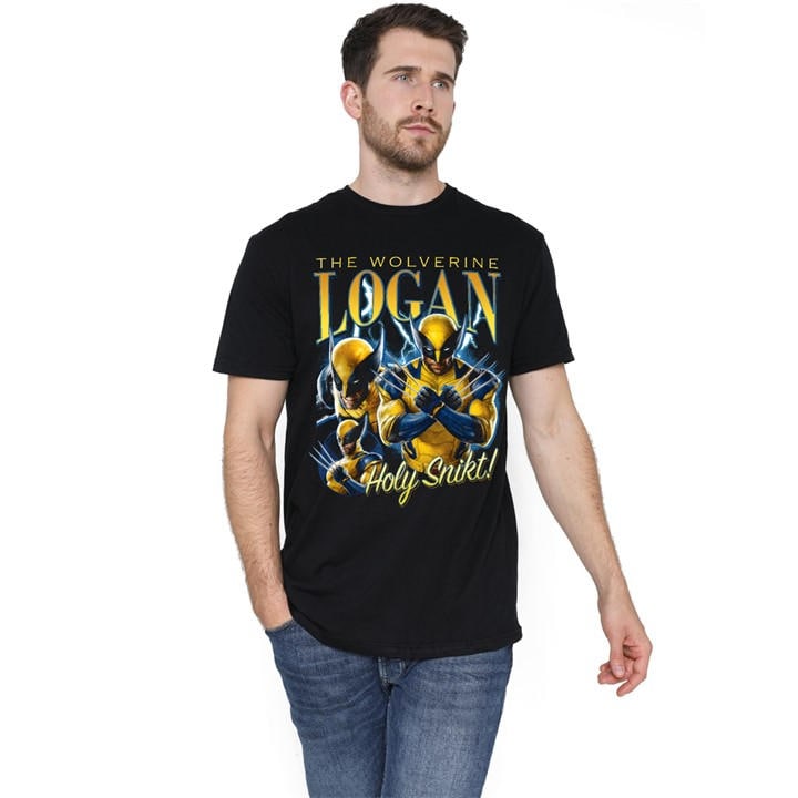Marvel Men's Black Deadpool & Wolverine Snikt Logan Wolverine Bootleg in Size M, Sports Direct