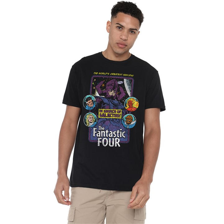 Marvel Men's Black Fantastic Four In Search Of Galactus T-Shirt Blac in Size 4XL, Sports Direct