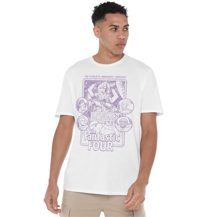 Marvel Men's White Fantastic Four In Search Of Galactus Mono T-Shirt in Size 4XL, Sports Direct