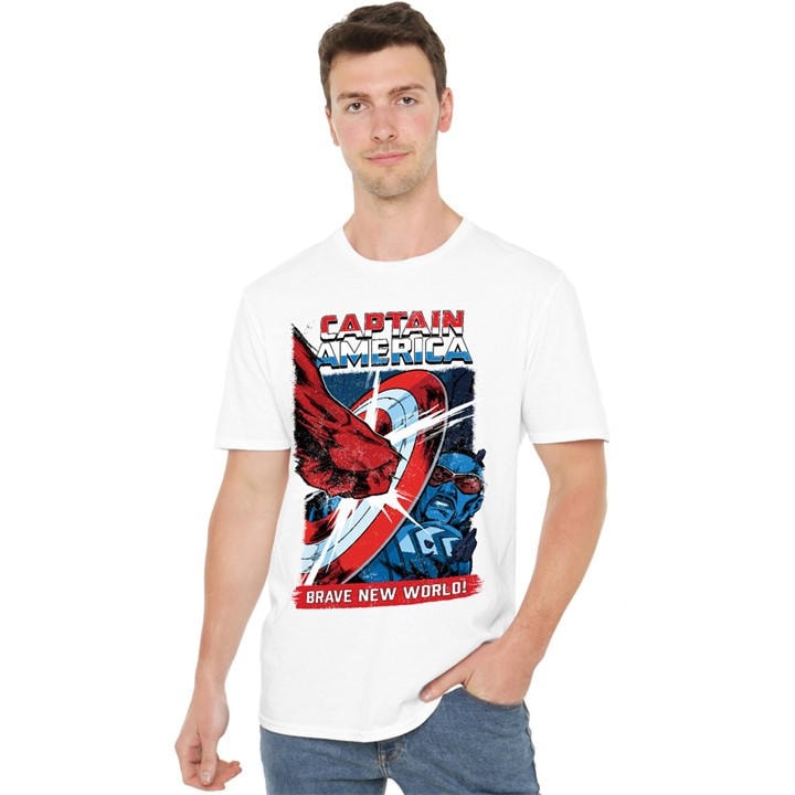 Marvel Men's White Captain America Brave New World Red Hulk Punch T-S in Size 4XL, Sports Direct
