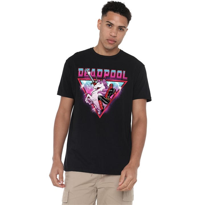 Marvel Men's Black Deadpool Metal Unicorn Wade T Shirt in Size M, Sports Direct