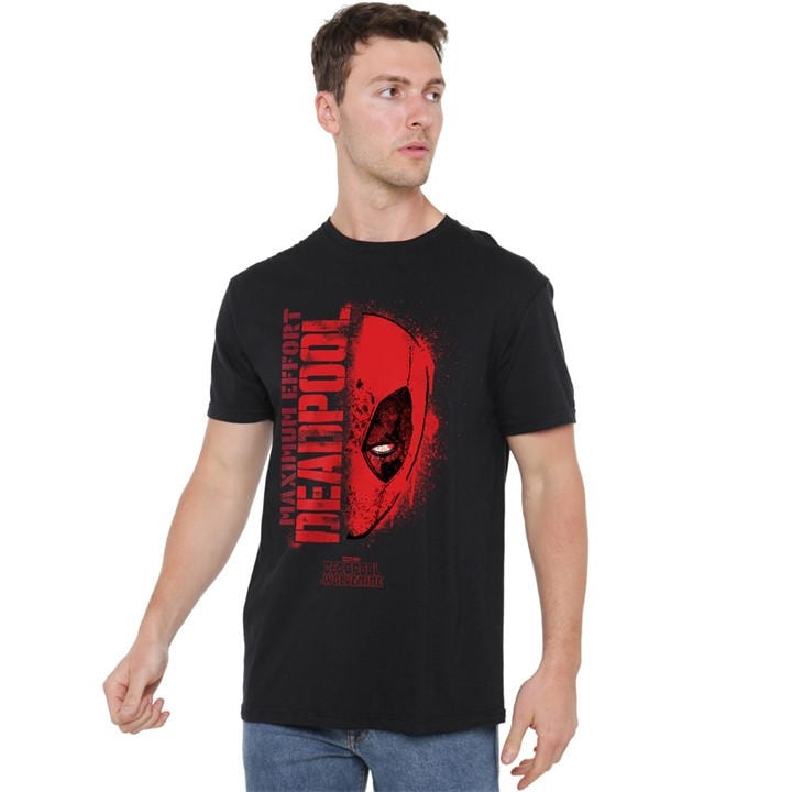 Marvel Men's Black Deadpool Graffiti Portrait T-Shirt in Size 2XL, Sports Direct