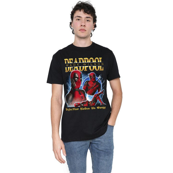 Marvel Men's Black Deadpool & Wolverine Hungy Wade Deadpool Bootleg T in Size 4XL, Sports Direct