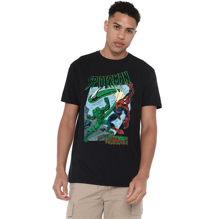 Marvel Men's Black Spiderman Retro Sting Of The Scorpion T Shirt Bla in Size 4XL, Sports Direct