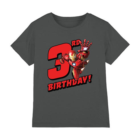 Iron Man - Iron Man Birthday 3 Kids T-Shirt Charcoal