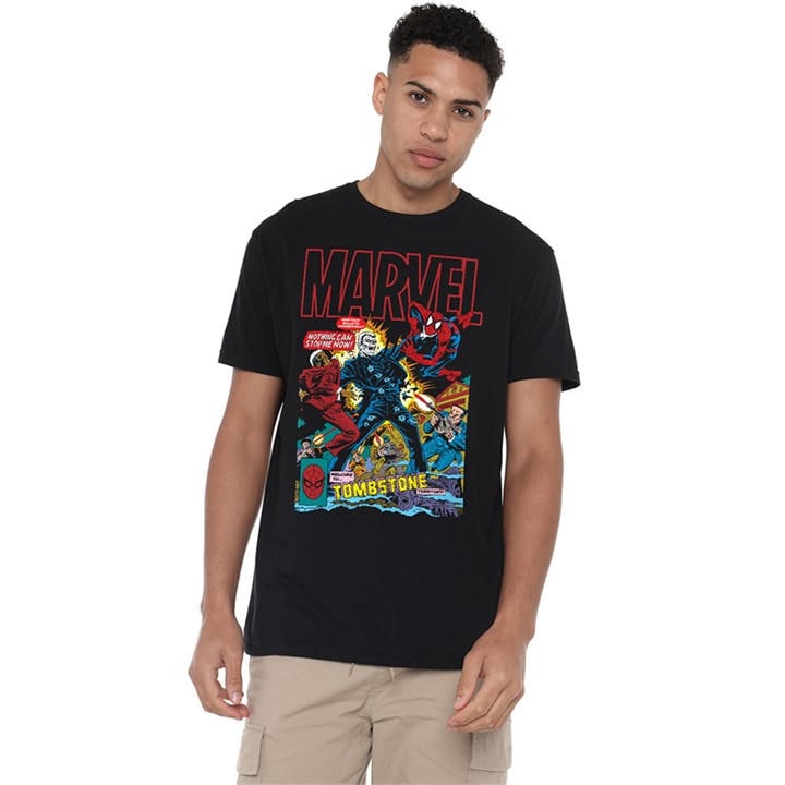 Marvel Men's Black Spiderman Retro Tombstone Hammerhead Cover T Shirt in Size 5XL, Sports Direct