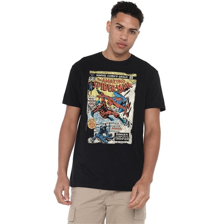 Marvel Men's Black Spiderman Retro Tarantula Cover T Shirt in Size 3XL, Sports Direct