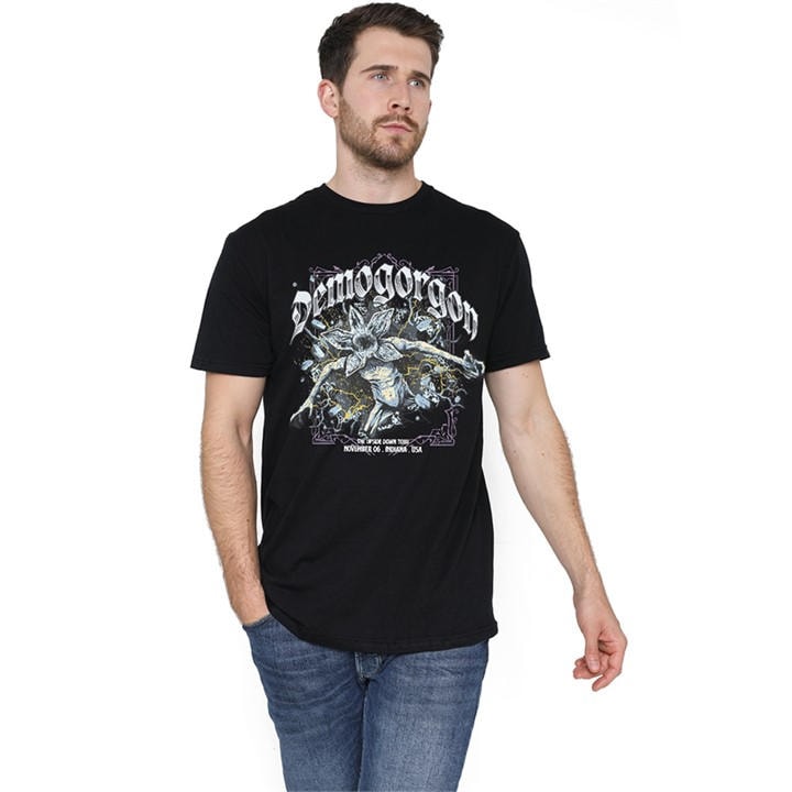 Stranger Things Men's Black Demogorgon Band Tee T-Shirt in Size 2XL, Sports Direct
