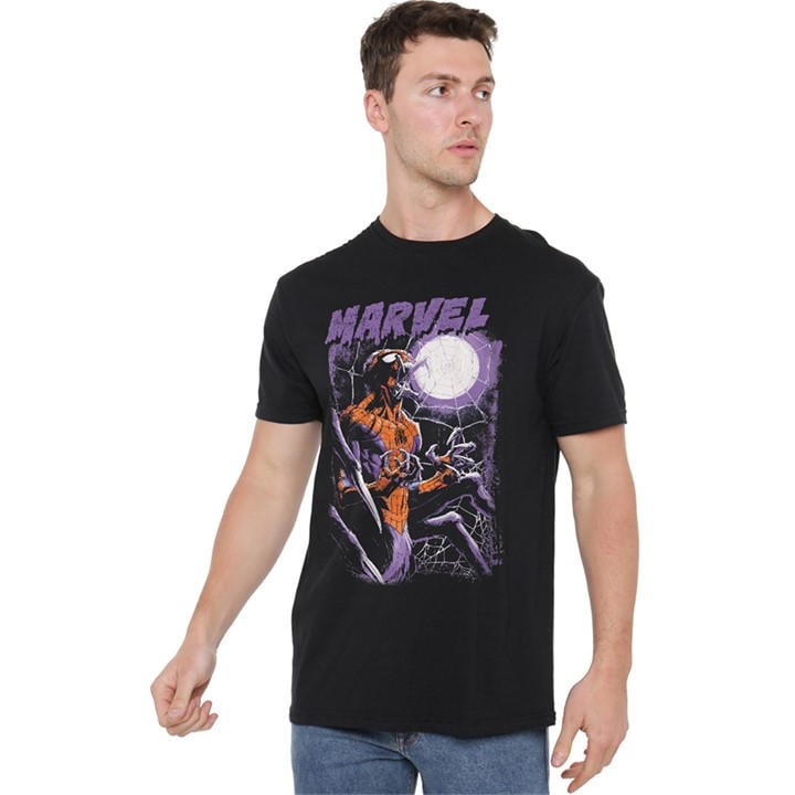 Marvel Men' Black Halloween Manspider Roars T-Shirt in Size S, Sports Direct