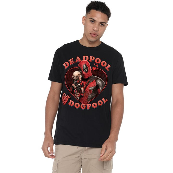 Marvel Men's Black Deadpool Wolverine Wade Loves Dogpool T Shirt Bla in Size 2XL, Sports Direct