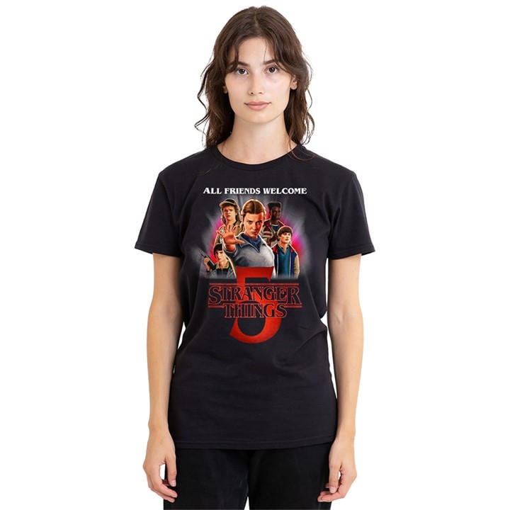 Stranger Things Women's Black Season Five Poster T-Shirt in Size L, Sports Direct
