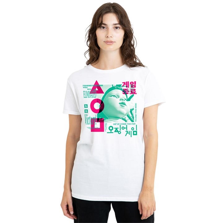 Squid Game Women's White Young Hee Overlay T Shirt, Sports Direct