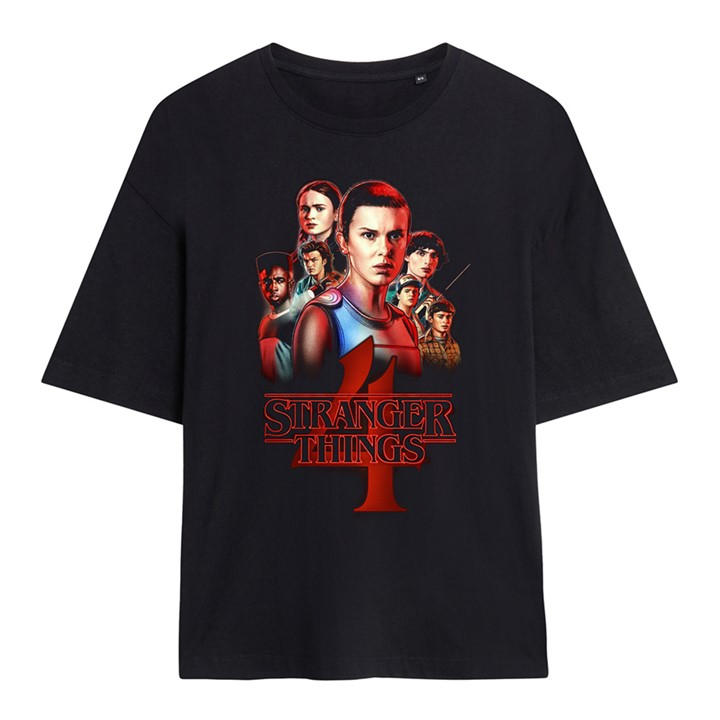 Stranger Things Women's Black Season Four Poster Oversized T-Shi in Size L, Sports Direct